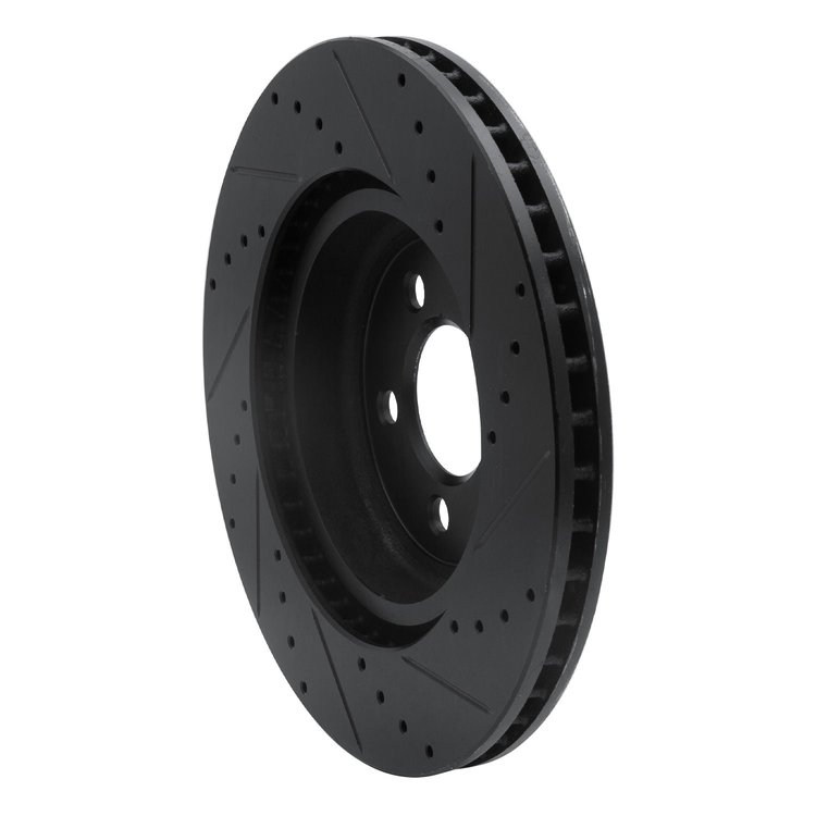 E-Line Drilled & Slotted Black Brake Rotor, Fits Select Mopar, Position: Front Left
