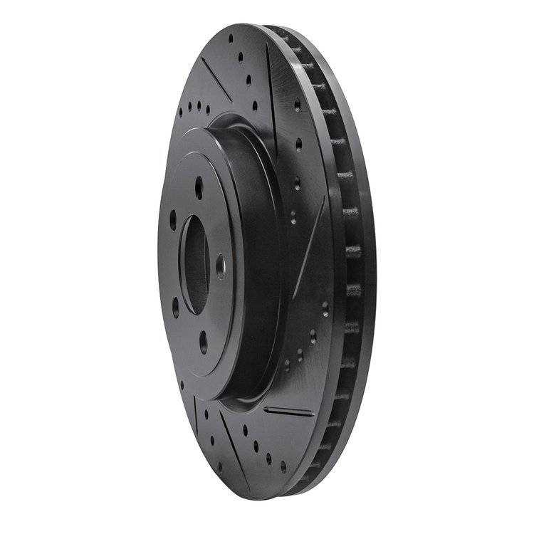 E-Line Drilled & Slotted Black Brake Rotor, Fits Select Mopar, Position: Front Right