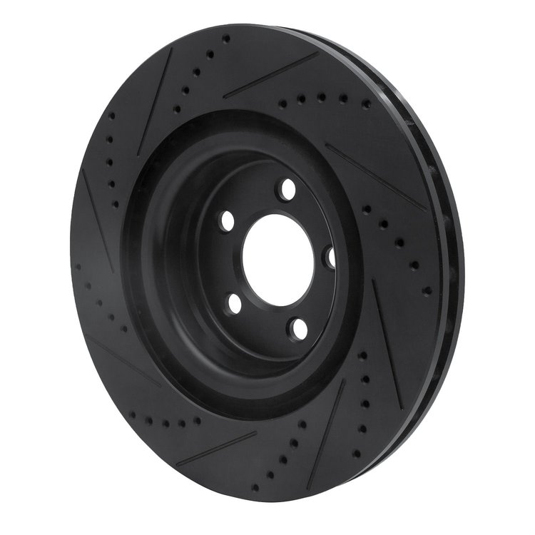 E-Line Drilled & Slotted Black Brake Rotor, Fits Select Mopar, Position: Front Left