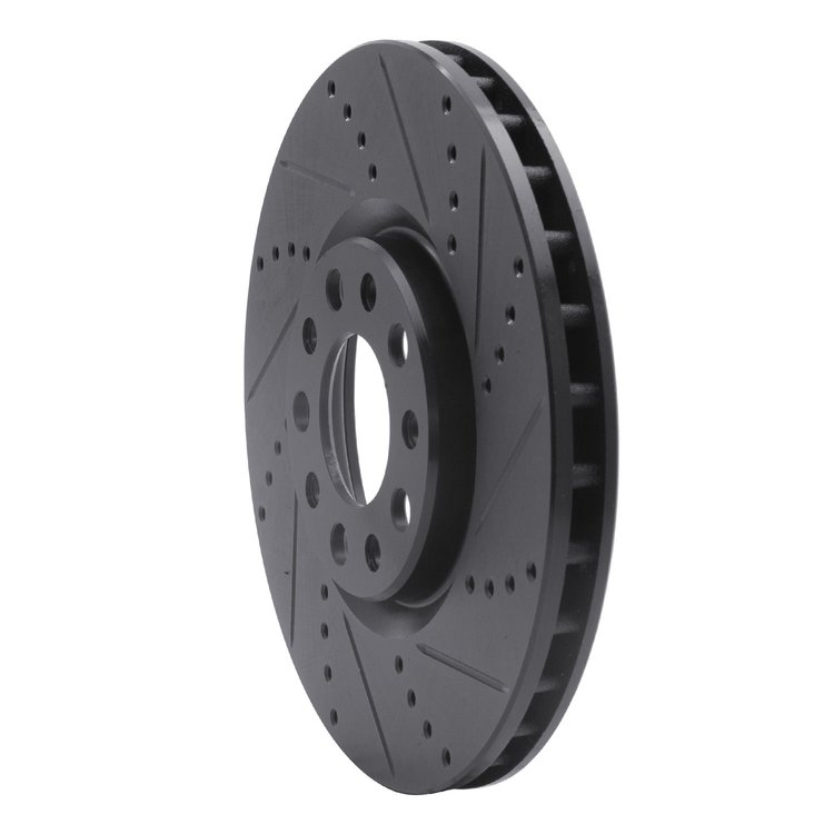 E-Line Drilled & Slotted Black Brake Rotor, Fits Select Mopar, Position: Front Right