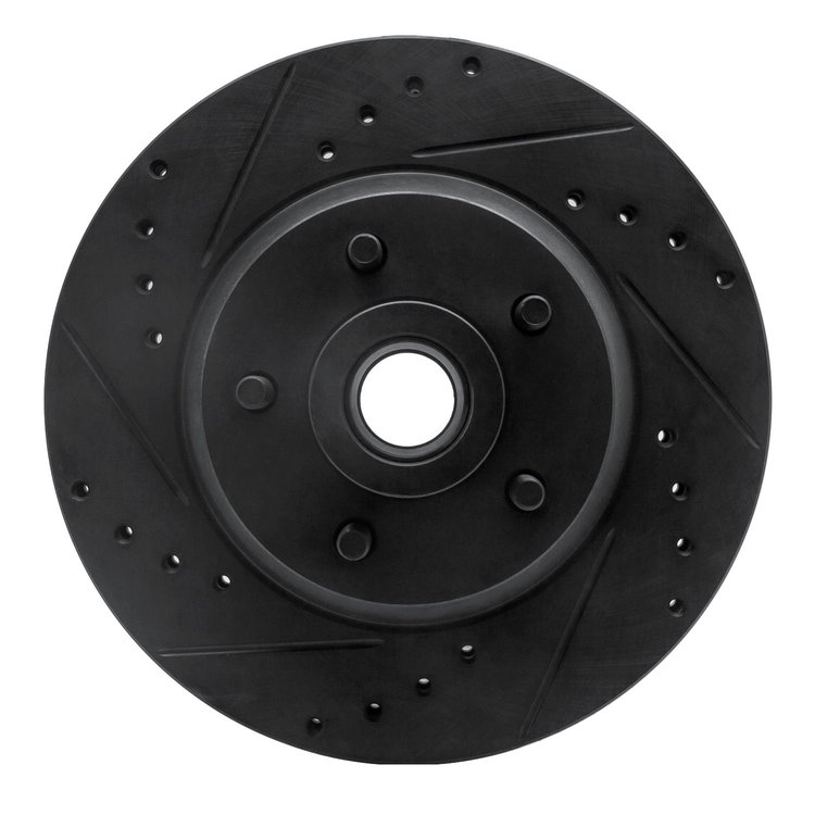 E-Line Drilled & Slotted Black Brake Rotor, 1971-1981 Mopar, Position: Front Left