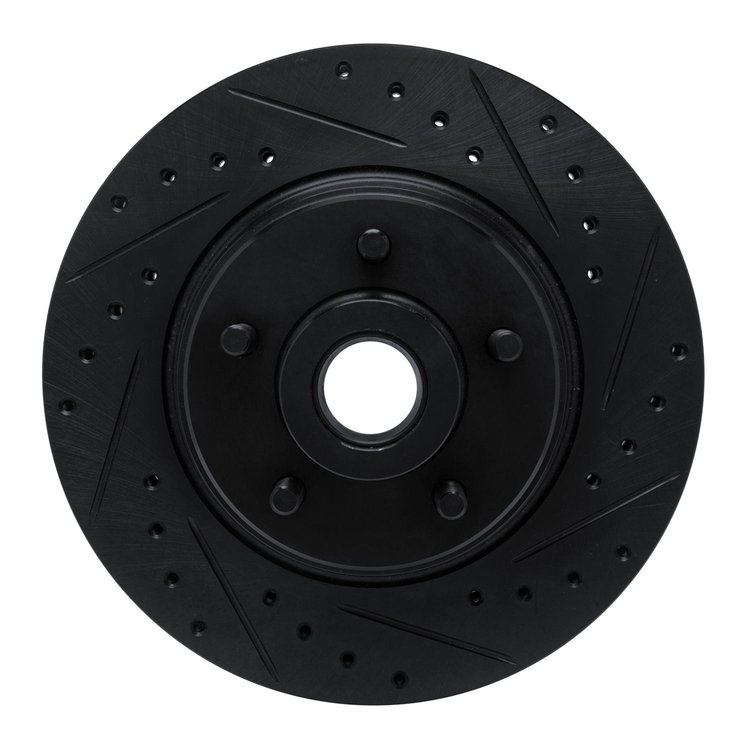 E-Line Drilled & Slotted Black Brake Rotor, 1974-1984 Mopar, Position: Front Right