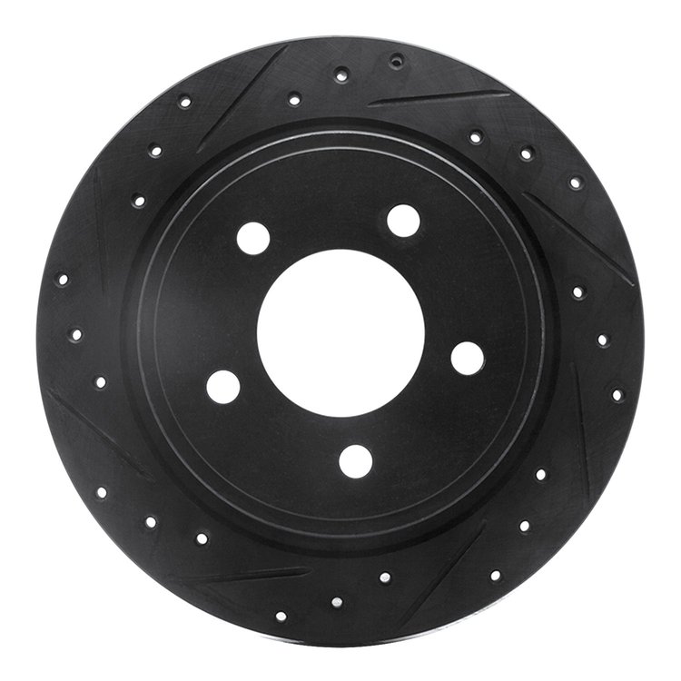 E-Line Drilled & Slotted Black Brake Rotor, 2004-2008 Mopar, Position: Rear Left