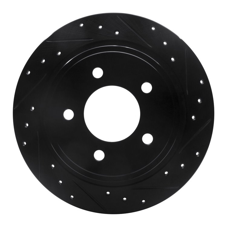 E-Line Drilled & Slotted Black Brake Rotor, 2004-2008 Mopar, Position: Rear Right