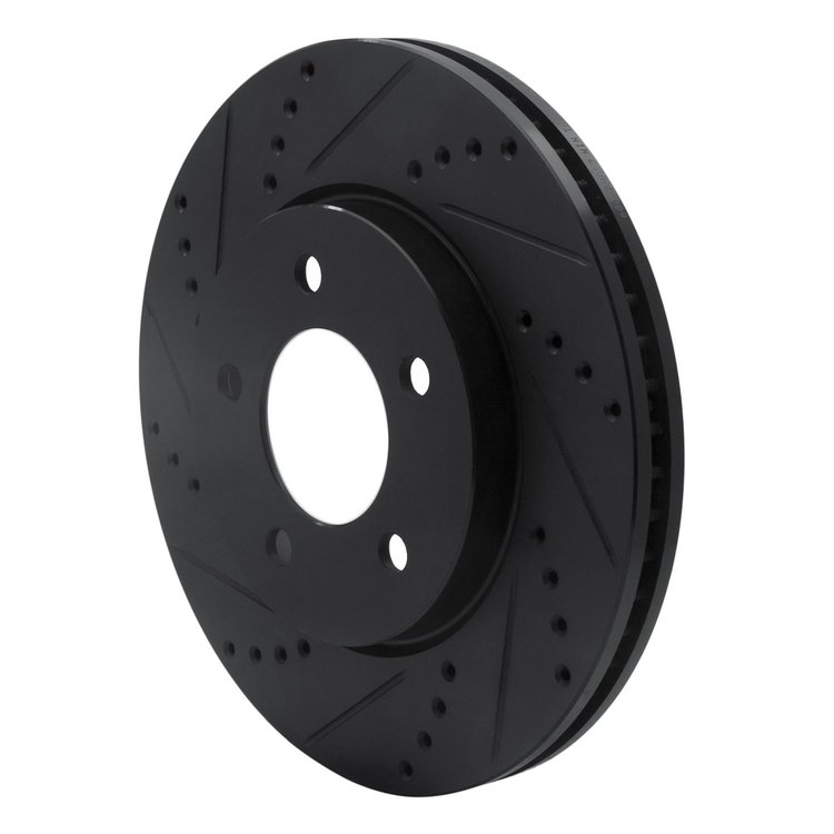 E-Line Drilled & Slotted Black Brake Rotor, 2004-2008 Mopar, Position: Front Left