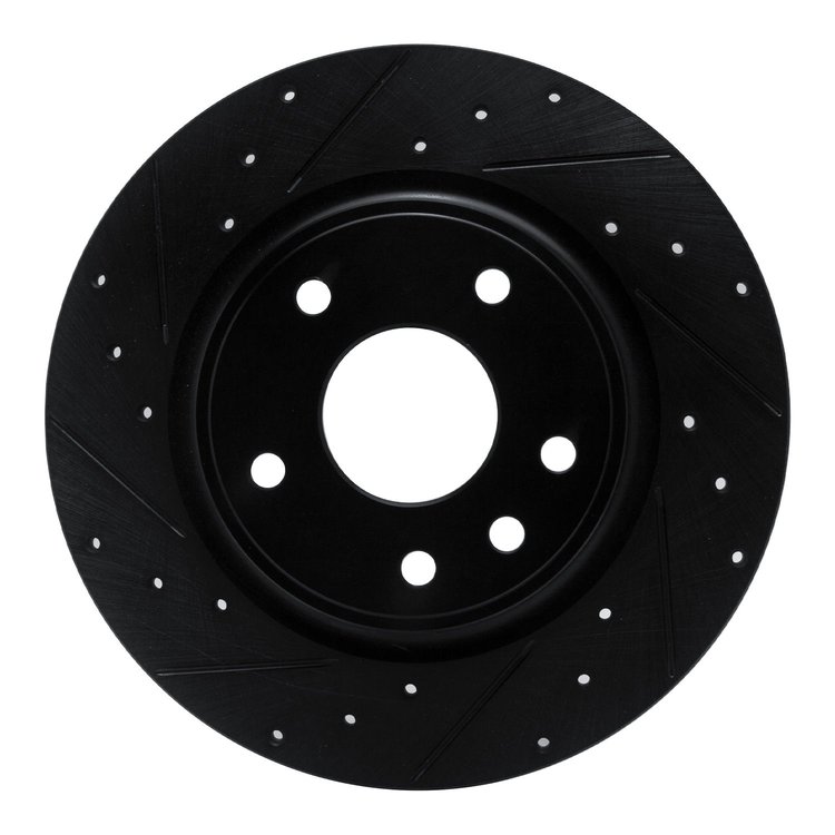 E-Line Drilled & Slotted Black Brake Rotor, Fits Select Mopar, Position: Rear Left