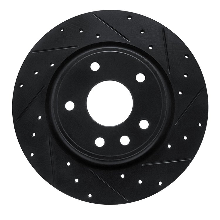 E-Line Drilled & Slotted Black Brake Rotor, Fits Select Mopar, Position: Rear Right