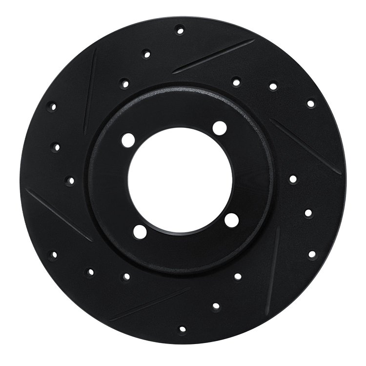E-Line Drilled & Slotted Black Brake Rotor, 1978-1983 Mopar, Position: Front Left