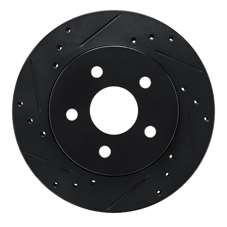 E-Line Drilled & Slotted Black Brake Rotor, 1988-1990 Mopar, Position: Front Left