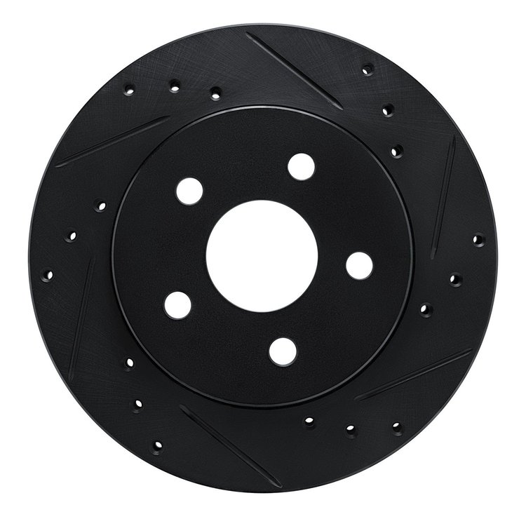 E-Line Drilled & Slotted Black Brake Rotor, 1988-1990 Mopar, Position: Front Right