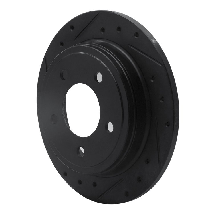 E-Line Drilled & Slotted Black Brake Rotor, 1993-2004 Mopar, Position: Rear Left
