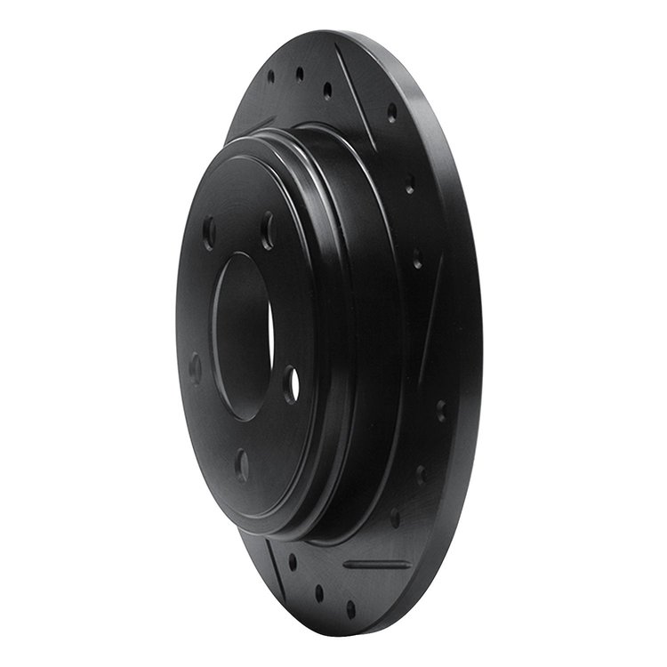 E-Line Drilled & Slotted Black Brake Rotor, 1993-2004 Mopar, Position: Rear Right
