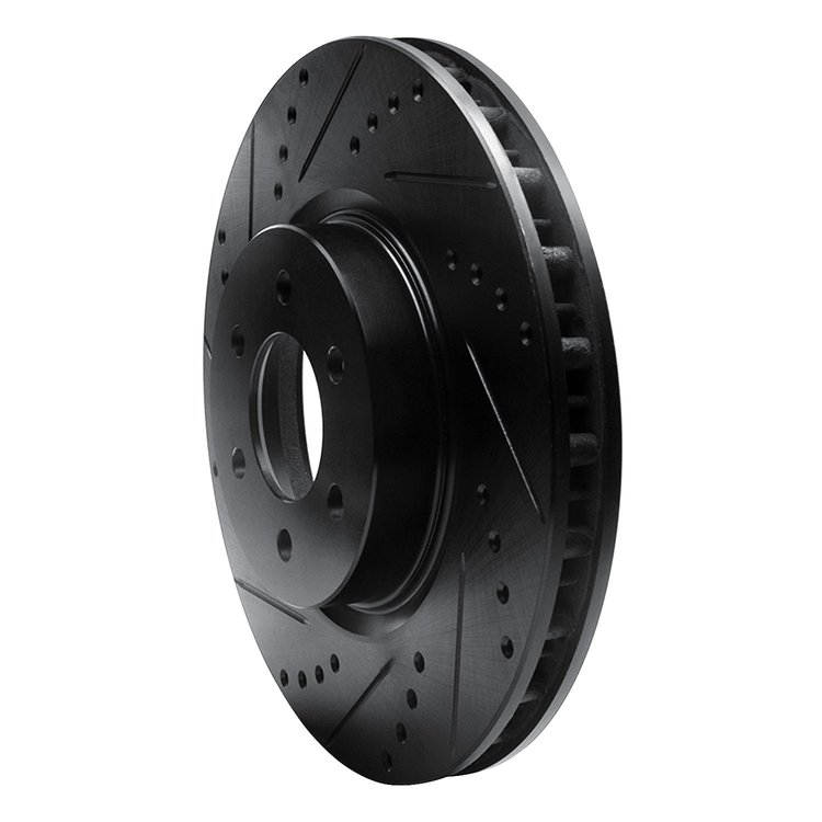 E-Line Drilled & Slotted Black Brake Rotor, 1992-2002 Mopar, Position: Front Left