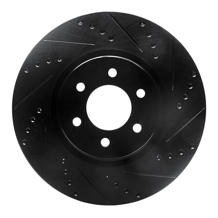 E-Line Drilled & Slotted Black Brake Rotor, 1992-2002 Mopar, Position: Front Right