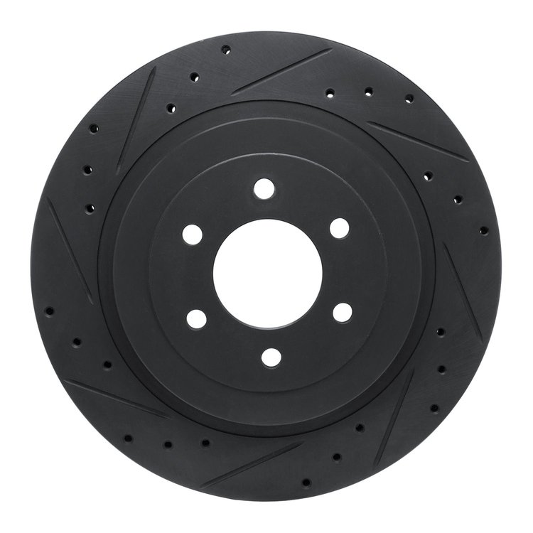 E-Line Drilled & Slotted Black Brake Rotor, 1992-2002 Mopar, Position: Rear Left
