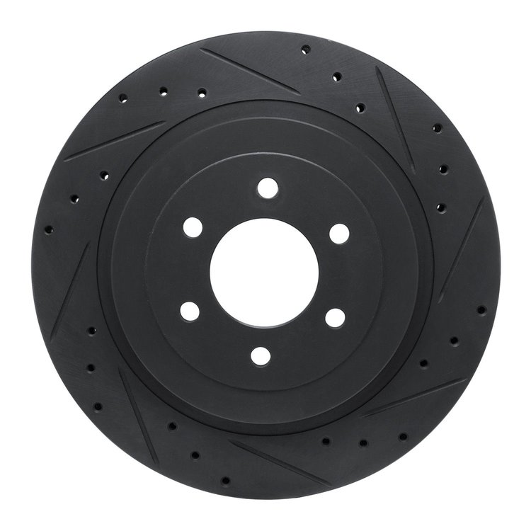 E-Line Drilled & Slotted Black Brake Rotor, 1992-2002 Mopar, Position: Rear Right