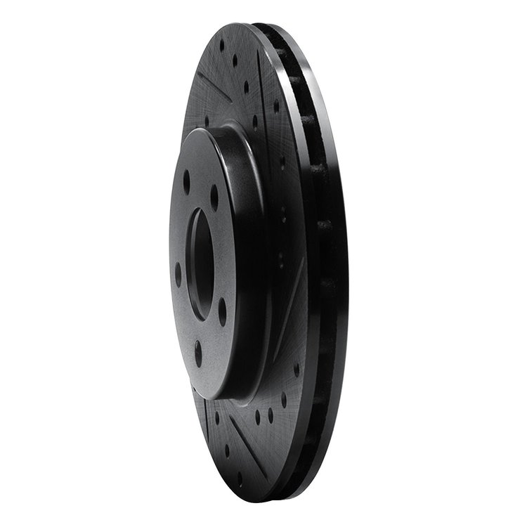E-Line Drilled & Slotted Black Brake Rotor, 1995-1999 Mopar, Position: Front Right