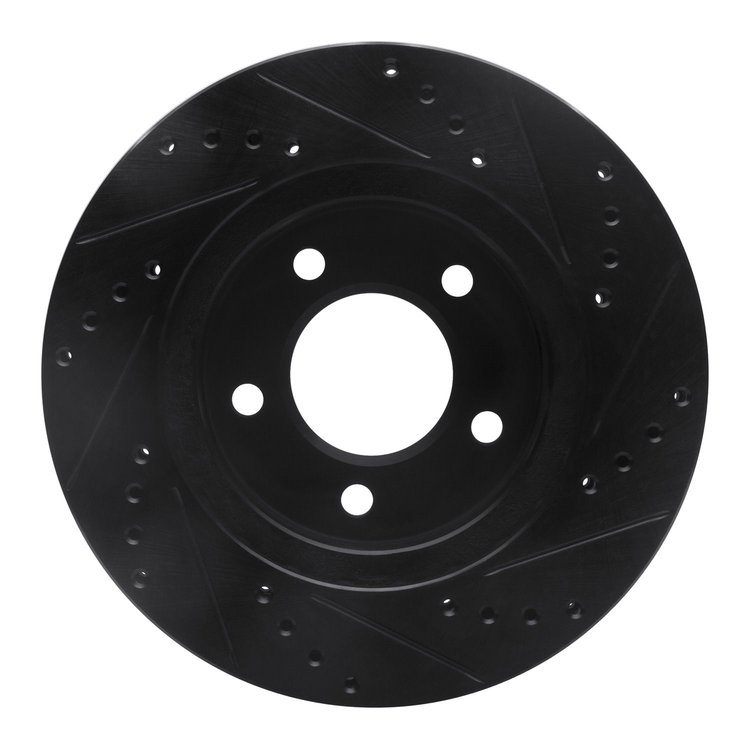 E-Line Drilled & Slotted Black Brake Rotor, 1998-2000 Mopar, Position: Front Right