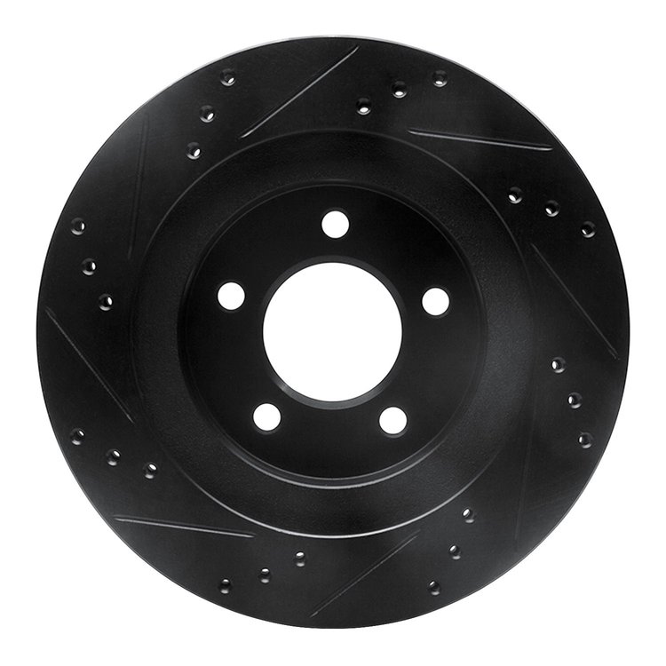 E-Line Drilled & Slotted Black Brake Rotor, 1998-2004 Mopar, Position: Front Right