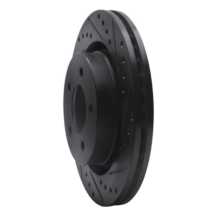 E-Line Drilled & Slotted Black Brake Rotor, 1999-2004 Mopar, Position: Front Right