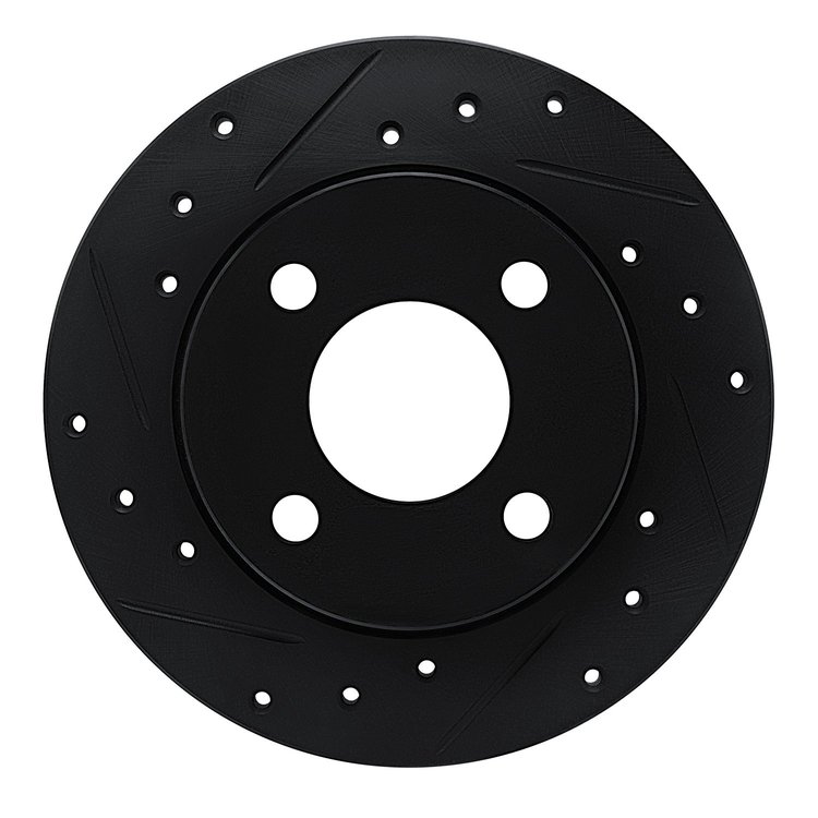 E-Line Drilled & Slotted Black Brake Rotor, 1978-1990 Mopar, Position: Front Left