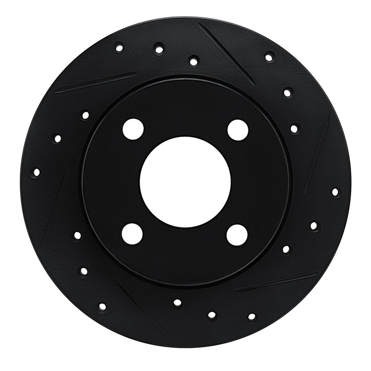 E-Line Drilled & Slotted Black Brake Rotor, 1978-1990 Mopar, Position: Front Right