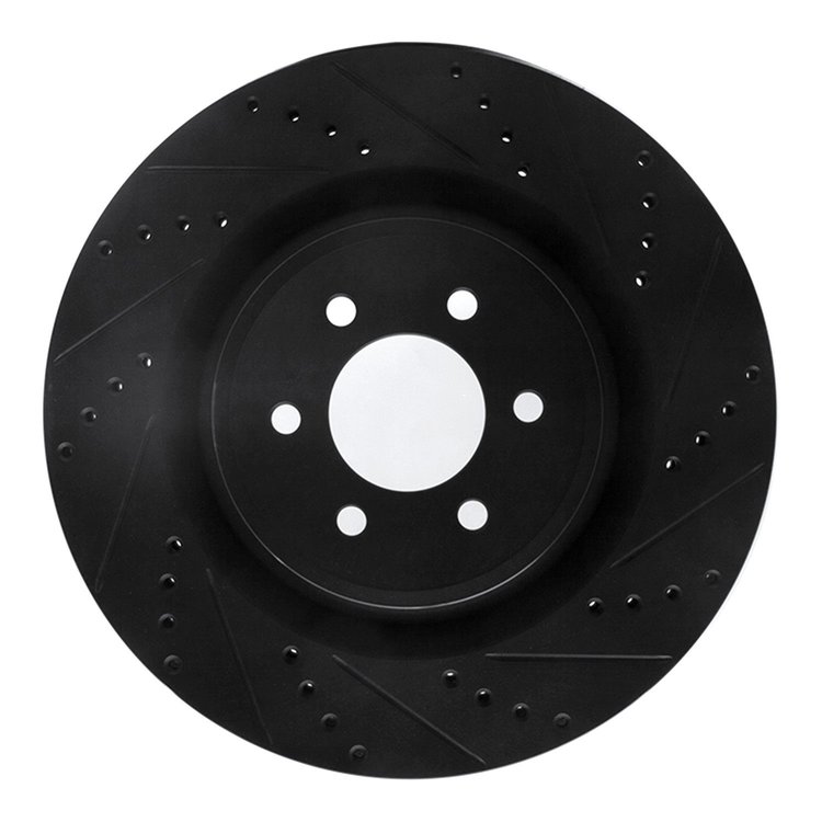 E-Line Drilled & Slotted Black Brake Rotor, 2003-2017 Mopar, Position: Front Right