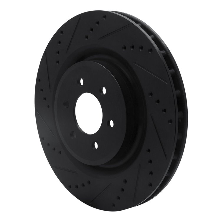 E-Line Drilled & Slotted Black Brake Rotor, 2003-2017 Mopar, Position: Rear Left