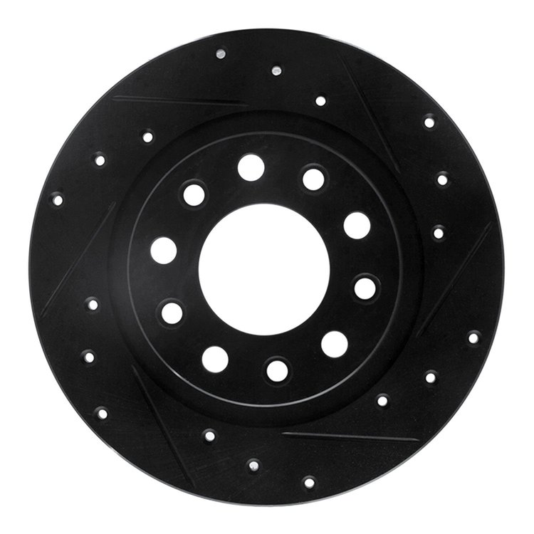 E-Line Drilled & Slotted Black Brake Rotor, 2003-2017 Mopar, Position: Rear Right