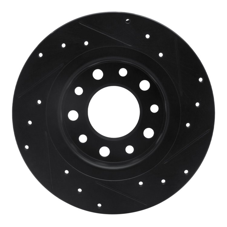 E-Line Drilled & Slotted Black Brake Rotor, 2013-2016 Mopar, Position: Rear Left
