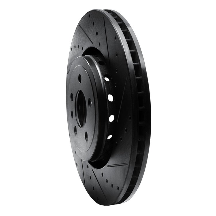 E-Line Drilled & Slotted Black Brake Rotor, Fits Select Mopar, Position: Front Right