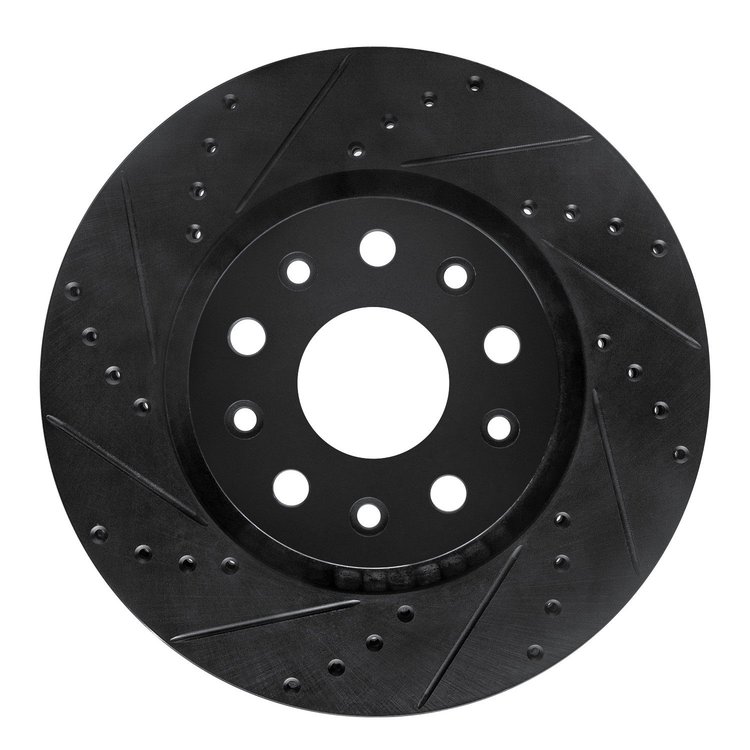 E-Line Drilled & Slotted Black Brake Rotor, 2002-2018 Fits Multiple Makes/Models, Position: Rear Left