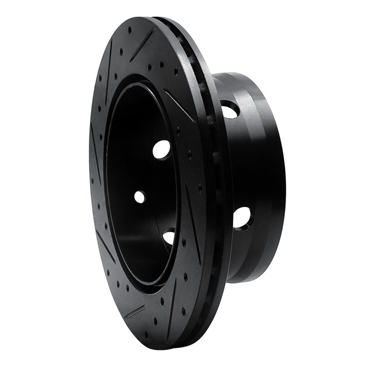 E-Line Drilled & Slotted Black Brake Rotor, 2002-2006 Fits Multiple Makes/Models, Position: Rear Right