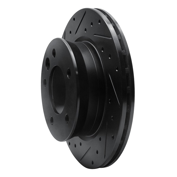 E-Line Drilled & Slotted Black Brake Rotor, 2002-2006 Fits Multiple Makes/Models, Position: Front Left