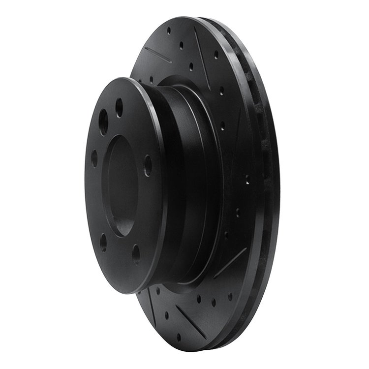 E-Line Drilled & Slotted Black Brake Rotor, 2002-2006 Fits Multiple Makes/Models, Position: Front Right
