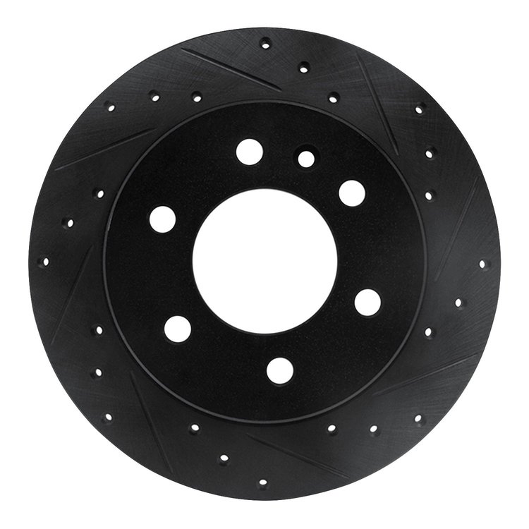 E-Line Drilled & Slotted Black Brake Rotor, 2006-2018 Fits Multiple Makes/Models, Position: Rear Right