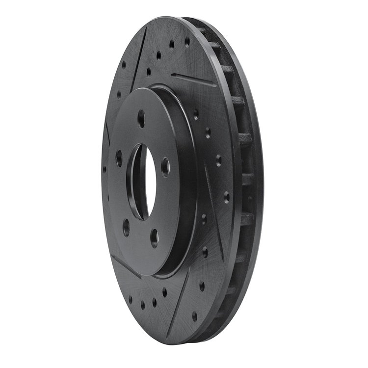 E-Line Drilled & Slotted Black Brake Rotor, 1984-1995 Mopar, Position: Front Left