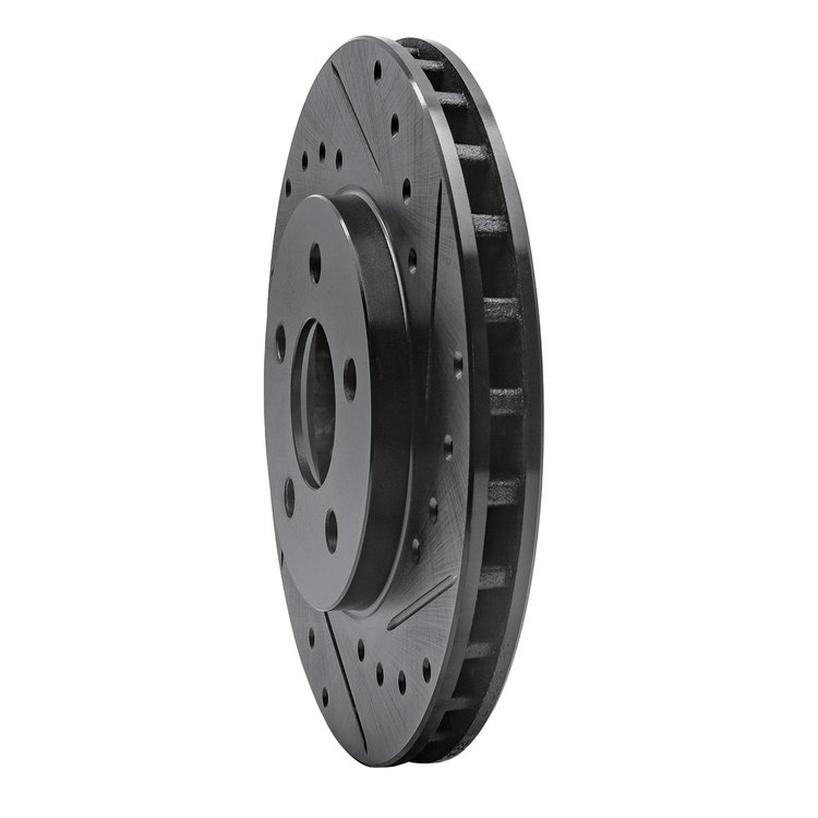 E-Line Drilled & Slotted Black Brake Rotor, 1984-1995 Mopar, Position: Front Right