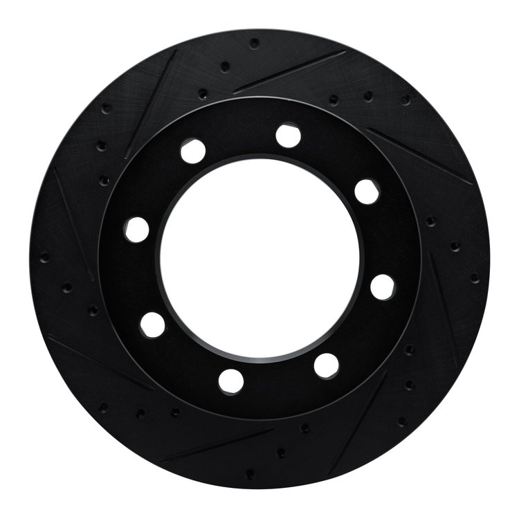E-Line Drilled & Slotted Black Brake Rotor, 1980-1993 Mopar, Position: Front Left