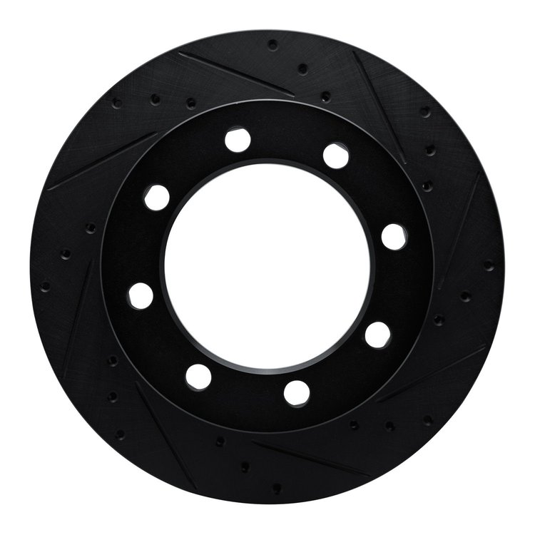 E-Line Drilled & Slotted Black Brake Rotor, 1980-1993 Mopar, Position: Front Right