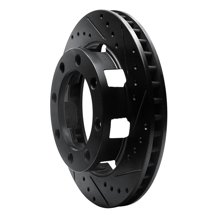 E-Line Drilled & Slotted Black Brake Rotor, 1975-1993 Mopar, Position: Front Right