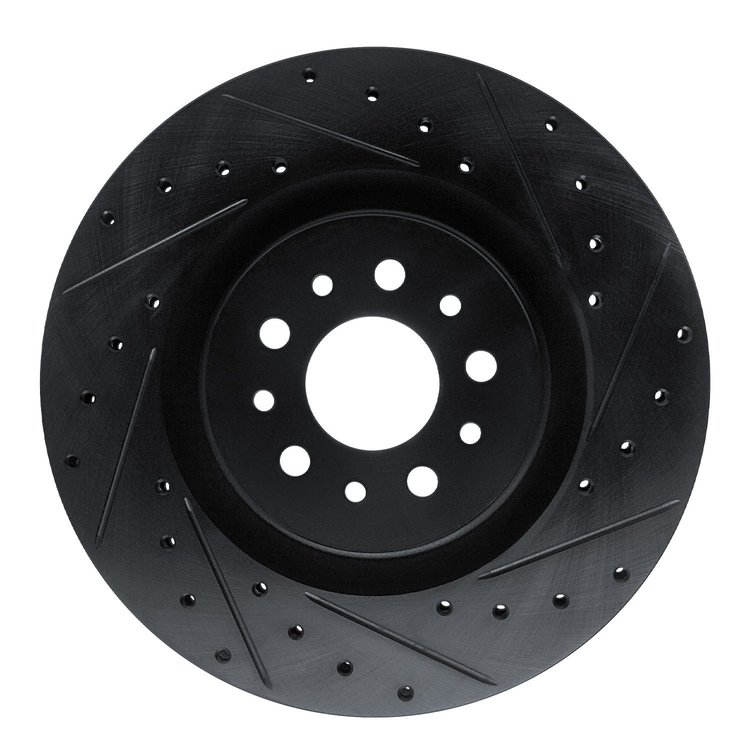 E-Line Drilled & Slotted Black Brake Rotor, 2015-2021 Mopar, Position: Front Right