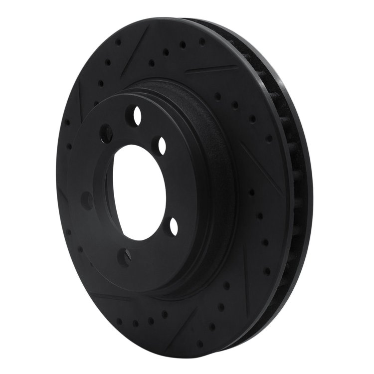 E-Line Drilled & Slotted Black Brake Rotor, 1974-1981 Mopar, Position: Front Left