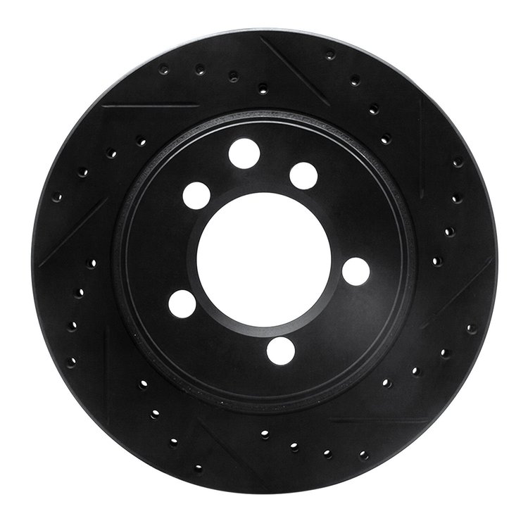 E-Line Drilled & Slotted Black Brake Rotor, 1974-1981 Mopar, Position: Front Right