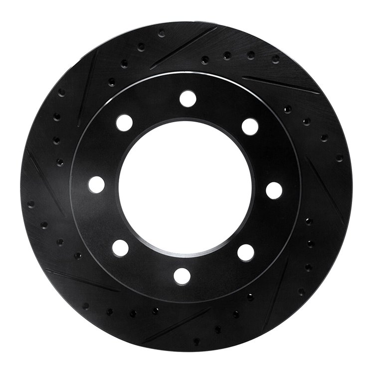 E-Line Drilled & Slotted Black Brake Rotor, 1973-1993 Mopar, Position: Front Left