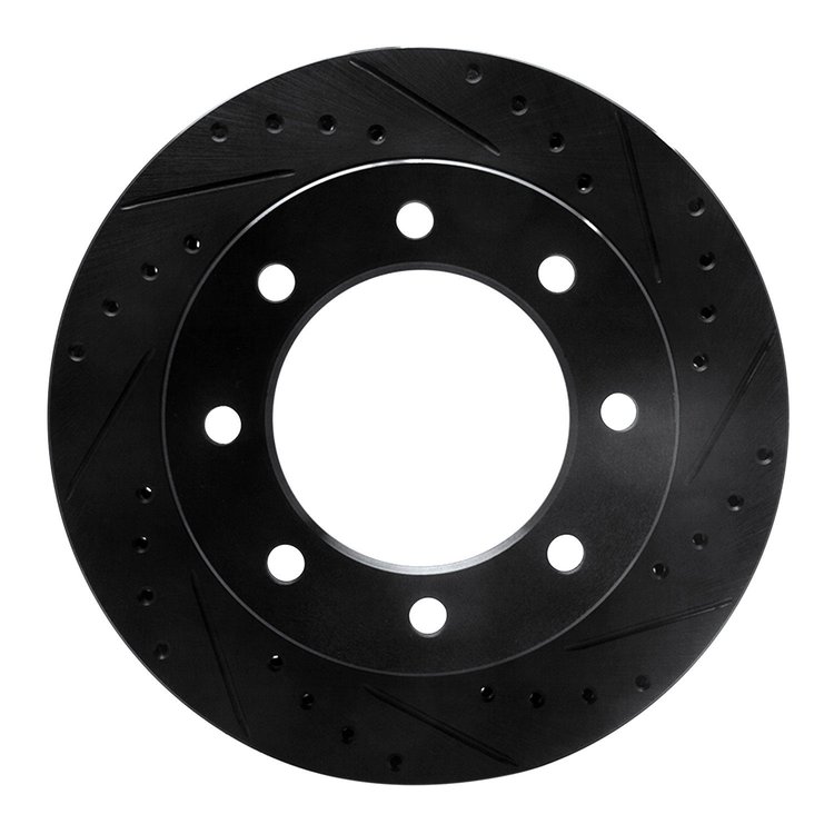 E-Line Drilled & Slotted Black Brake Rotor, 1973-1993 Mopar, Position: Front Right