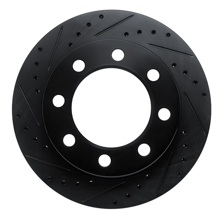 E-Line Drilled & Slotted Black Brake Rotor, 1971-1997 Mopar, Position: Front Left