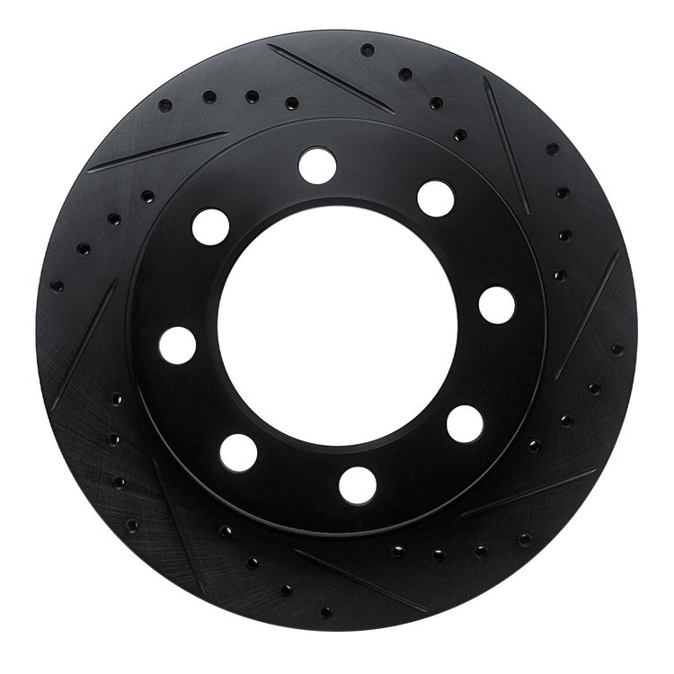 E-Line Drilled & Slotted Black Brake Rotor, 1971-1997 Mopar, Position: Front Right