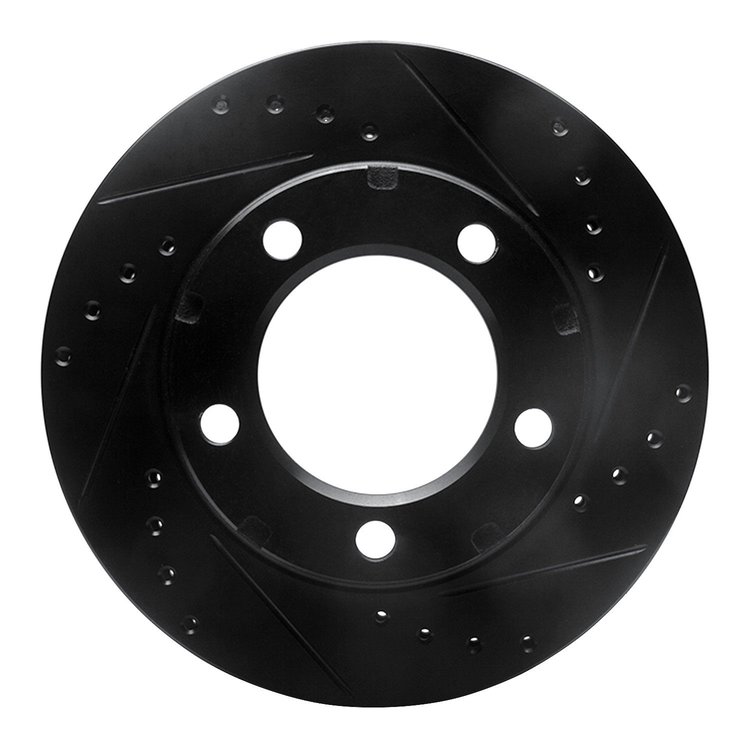 E-Line Drilled & Slotted Black Brake Rotor, 1980-1993 Mopar, Position: Front Right