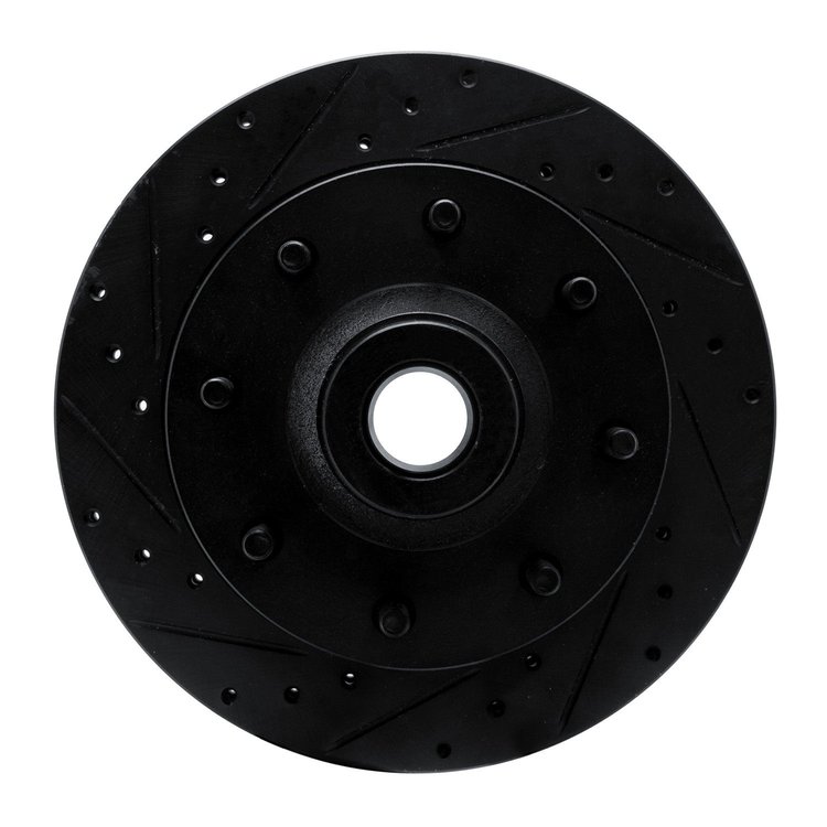 E-Line Drilled & Slotted Black Brake Rotor, 1978-1997 Mopar, Position: Front Left